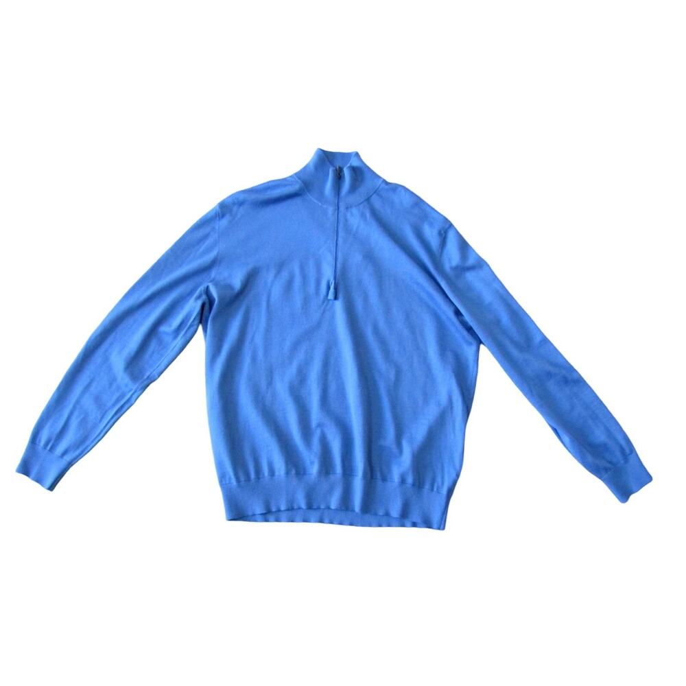 $1,495 NWT Massimo Alba 100% Cashmere 1/4 Zip Mock Turtleneck Blue Sweater XL